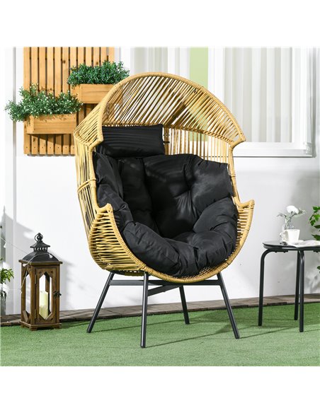 Outsunny PE Rattan Leisure Chair with 14cm Thick Seat Cushion, Steel Frame Garden Egg Chair with Comfortable Headrest, Adjustabl - pic 64264 | FastDaddyshop