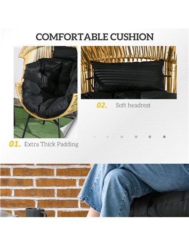 Outsunny PE Rattan Leisure Chair with 14cm Thick Seat Cushion, Steel Frame Garden Egg Chair with Comfortable Headrest, Adjustabl