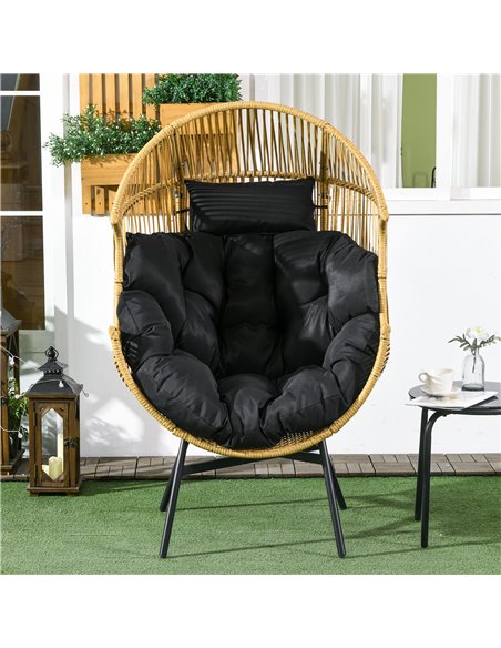 Outsunny PE Rattan Leisure Chair with 14cm Thick Seat Cushion, Steel Frame Garden Egg Chair with Comfortable Headrest, Adjustabl - pic 64269 | FastDaddyshop