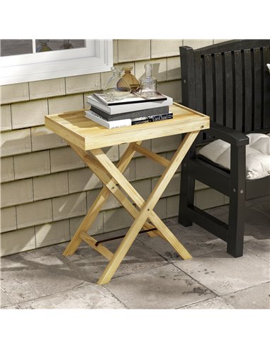 Outsunny Garden Table, Wooden Outdoor Side Table, 68x44cm, Perfect for Patio or Balcony, Natural Finish 84G-423V00ND