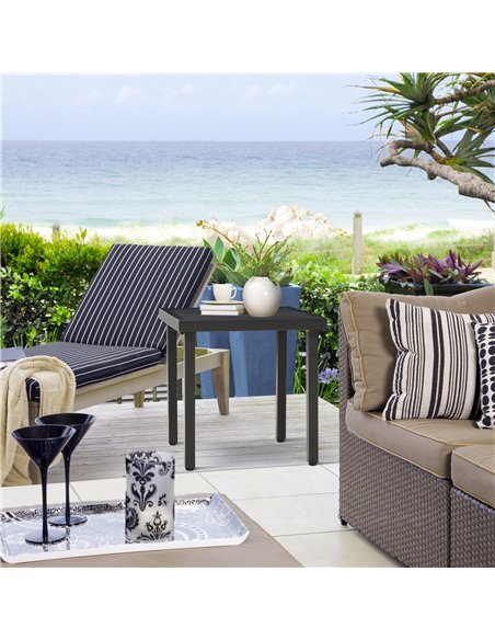 Outsunny Patio Side Table with Umbrella Hole, Durable Steel Frame, Ideal for Balcony and Garden, Black, 50x50cm 84G-034V00BK - pic 64282 | FastDaddyshop