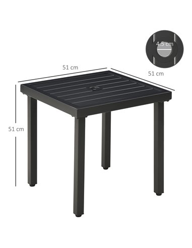Outsunny Patio Side Table with Umbrella Hole, Durable Steel Frame, Ideal for Balcony and Garden, Black, 50x50cm 84G-034V00BK