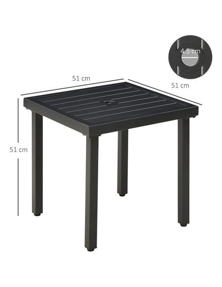 Outsunny Patio Side Table with Umbrella Hole, Durable Steel Frame, Ideal for Balcony and Garden, Black, 50x50cm 84G-034V00BK - pic 64283 | FastDaddyshop