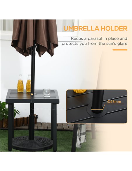 Outsunny Patio Side Table with Umbrella Hole, Durable Steel Frame, Ideal for Balcony and Garden, Black, 50x50cm 84G-034V00BK - pic 64284 | FastDaddyshop