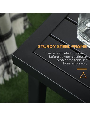 Outsunny Patio Side Table with Umbrella Hole, Durable Steel Frame, Ideal for Balcony and Garden, Black, 50x50cm 84G-034V00BK