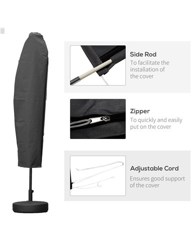 Outsunny Patio Umbrella Cover, Cantilever Banana Umbrella Protector with Rod & Zipper, Outdoor Garden Accessory, Dark Grey 84D-1