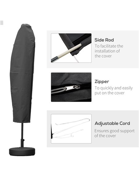 Outsunny Patio Umbrella Cover, Cantilever Banana Umbrella Protector with Rod & Zipper, Outdoor Garden Accessory, Dark Grey 84D-1 - pic 64303 | FastDaddyshop
