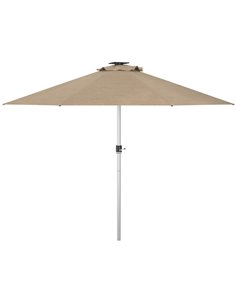 Outsunny LED Lighted Deck Umbrella with Solar & USB Charging, Khaki 84D-332V00KK