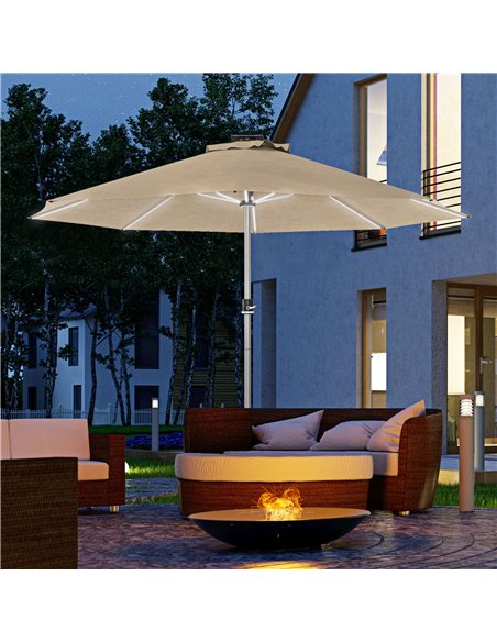 Outsunny LED Patio Umbrella, Lighted Deck Umbrella with 4 Lighting Modes, Solar & USB Charging, Khaki 84D-332V00KK - pic 64309 | FastDaddyshop