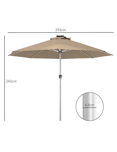 Outsunny LED Patio Umbrella, Lighted Deck Umbrella with 4 Lighting Modes, Solar & USB Charging, Khaki 84D-332V00KK