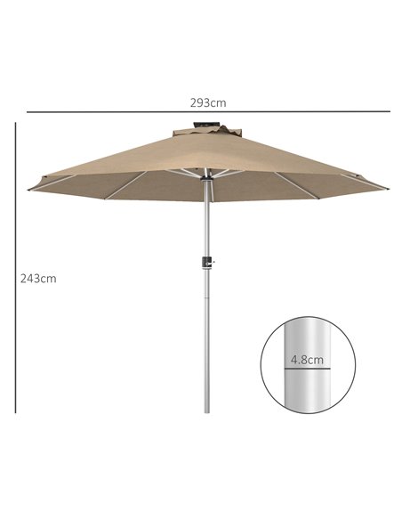 Outsunny LED Patio Umbrella, Lighted Deck Umbrella with 4 Lighting Modes, Solar & USB Charging, Khaki 84D-332V00KK - pic 64310 | FastDaddyshop