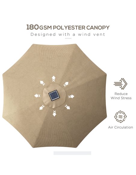 Outsunny LED Patio Umbrella, Lighted Deck Umbrella with 4 Lighting Modes, Solar & USB Charging, Khaki 84D-332V00KK - pic 64312 | FastDaddyshop
