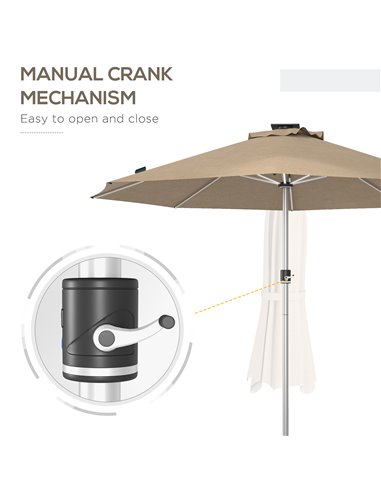 Outsunny LED Patio Umbrella, Lighted Deck Umbrella with 4 Lighting Modes, Solar & USB Charging, Khaki 84D-332V00KK