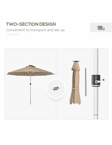 Outsunny LED Patio Umbrella, Lighted Deck Umbrella with 4 Lighting Modes, Solar & USB Charging, Khaki 84D-332V00KK