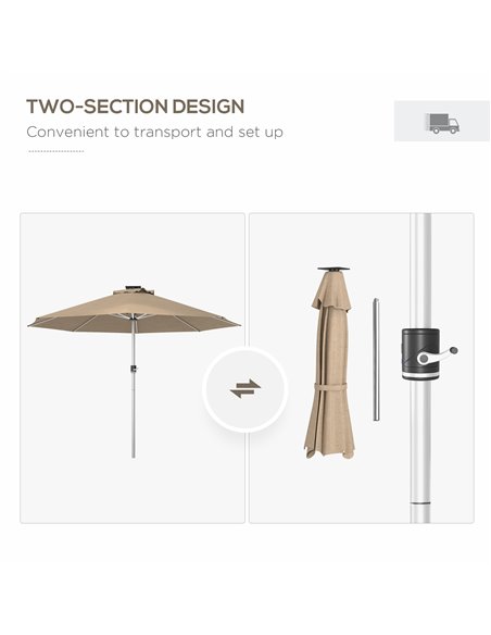 Outsunny LED Patio Umbrella, Lighted Deck Umbrella with 4 Lighting Modes, Solar & USB Charging, Khaki 84D-332V00KK - pic 64314 | FastDaddyshop