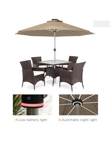 Outsunny LED Patio Umbrella, Lighted Deck Umbrella with 4 Lighting Modes, Solar & USB Charging, Khaki 84D-332V00KK