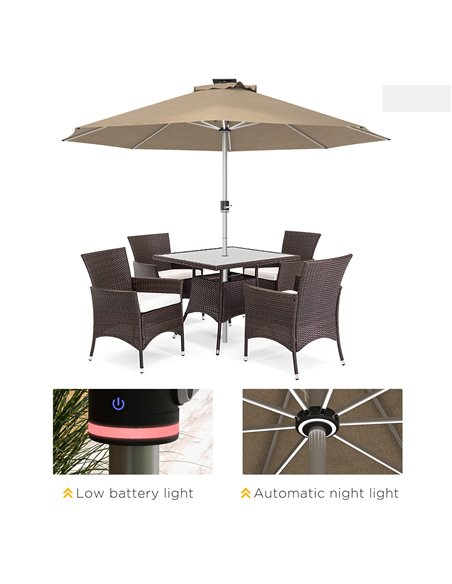 Outsunny LED Patio Umbrella, Lighted Deck Umbrella with 4 Lighting Modes, Solar & USB Charging, Khaki 84D-332V00KK - pic 64315 | FastDaddyshop