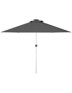 Outsunny LED Lighted Deck Umbrella with Solar & USB Charging, Charcoal Grey 84D-332V00CG