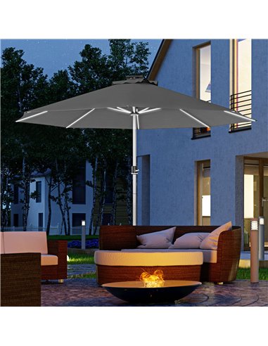 Outsunny LED Patio Umbrella, Lighted Deck Umbrella with 4 Lighting Modes, Solar & USB Charging, Charcoal Grey 84D-332V00CG