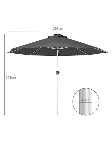 Outsunny LED Patio Umbrella, Lighted Deck Umbrella with 4 Lighting Modes, Solar & USB Charging, Charcoal Grey 84D-332V00CG