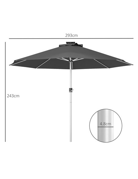 Outsunny LED Patio Umbrella, Lighted Deck Umbrella with 4 Lighting Modes, Solar & USB Charging, Charcoal Grey 84D-332V00CG - pic 64319 | FastDaddyshop