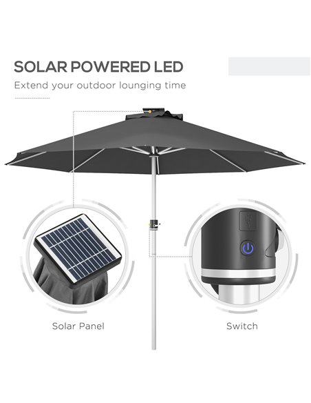 Outsunny LED Patio Umbrella, Lighted Deck Umbrella with 4 Lighting Modes, Solar & USB Charging, Charcoal Grey 84D-332V00CG - pic 64320 | FastDaddyshop