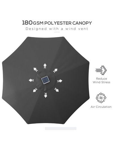 Outsunny LED Patio Umbrella, Lighted Deck Umbrella with 4 Lighting Modes, Solar & USB Charging, Charcoal Grey 84D-332V00CG