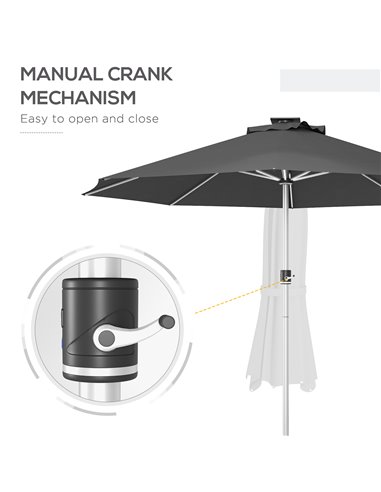 Outsunny LED Patio Umbrella, Lighted Deck Umbrella with 4 Lighting Modes, Solar & USB Charging, Charcoal Grey 84D-332V00CG