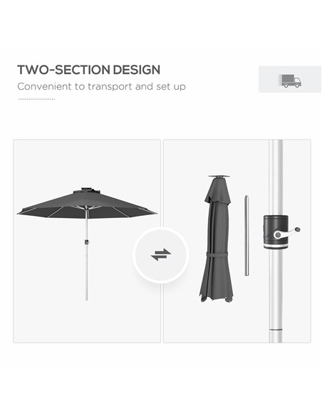 Outsunny LED Patio Umbrella, Lighted Deck Umbrella with 4 Lighting Modes, Solar & USB Charging, Charcoal Grey 84D-332V00CG - pic 64323 | FastDaddyshop