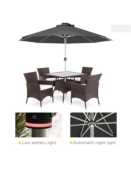 Outsunny LED Patio Umbrella, Lighted Deck Umbrella with 4 Lighting Modes, Solar & USB Charging, Charcoal Grey 84D-332V00CG - pic 64324 | FastDaddyshop