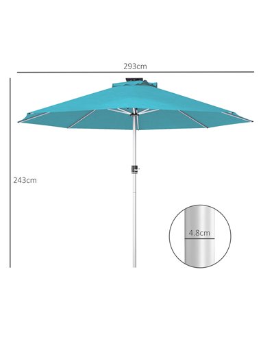 Outsunny LED Patio Umbrella, Lighted Deck Umbrella with 4 Lighting Modes, Solar & USB Charging, Blue 84D-332V00LB