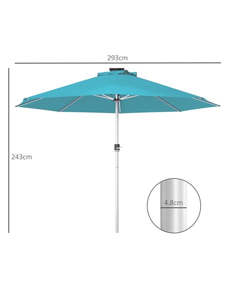 Outsunny LED Patio Umbrella, Lighted Deck Umbrella with 4 Lighting Modes, Solar & USB Charging, Blue 84D-332V00LB - pic 64328 | FastDaddyshop