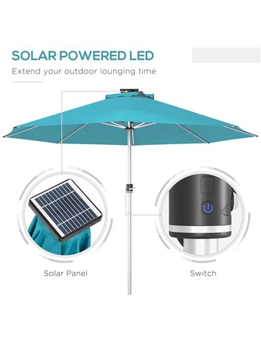 Outsunny LED Patio Umbrella, Lighted Deck Umbrella with 4 Lighting Modes, Solar & USB Charging, Blue 84D-332V00LB