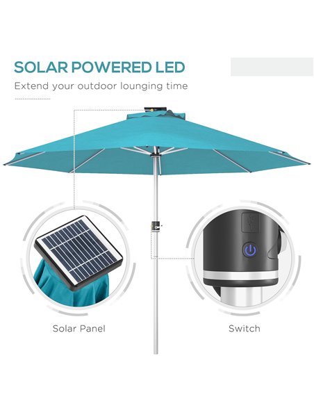 Outsunny LED Patio Umbrella, Lighted Deck Umbrella with 4 Lighting Modes, Solar & USB Charging, Blue 84D-332V00LB - pic 64329 | FastDaddyshop