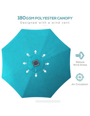 Outsunny LED Patio Umbrella, Lighted Deck Umbrella with 4 Lighting Modes, Solar & USB Charging, Blue 84D-332V00LB