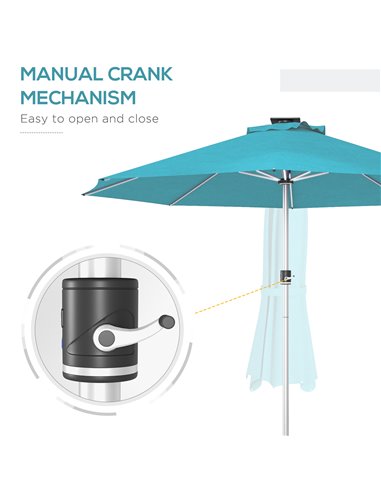 Outsunny LED Patio Umbrella, Lighted Deck Umbrella with 4 Lighting Modes, Solar & USB Charging, Blue 84D-332V00LB