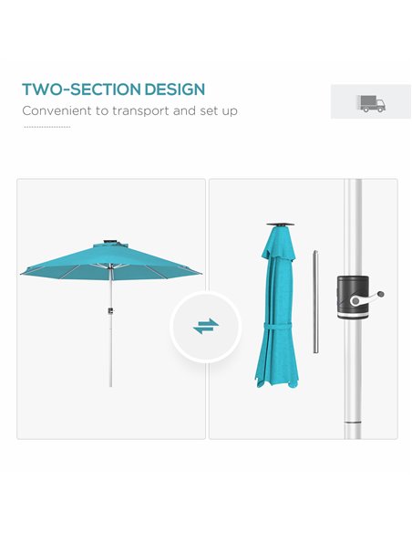 Outsunny LED Patio Umbrella, Lighted Deck Umbrella with 4 Lighting Modes, Solar & USB Charging, Blue 84D-332V00LB - pic 64332 | FastDaddyshop
