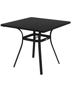 Outsunny Metal Garden Table, Steel Frame with Metal Tabletop and Umbrella Hole, Modern Design, Black 84G-369V00BK