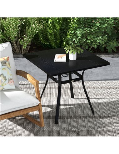 Outsunny Metal Garden Table, Steel Frame with Metal Tabletop and Umbrella Hole, Modern Design, Black 84G-369V00BK