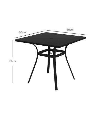 Outsunny Metal Garden Table, Steel Frame with Metal Tabletop and Umbrella Hole, Modern Design, Black 84G-369V00BK