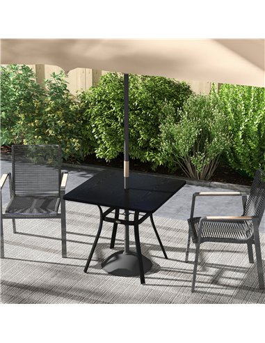 Outsunny Metal Garden Table, Steel Frame with Metal Tabletop and Umbrella Hole, Modern Design, Black 84G-369V00BK