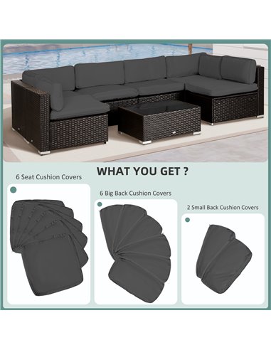 Outsunny Garden Rattan Sofa Cushion Polyester Cover Replacement Outdoor- No Cushion Included Dark Grey 84B-426V70GY