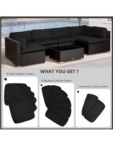 Outsunny Garden Rattan Sofa Cushion Polyester Cover Replacement Outdoor- No Cushion Included, Black 84B-426V00BK