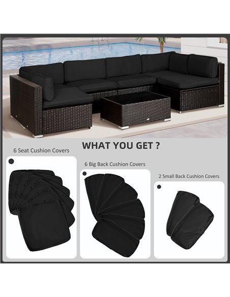 Outsunny Garden Rattan Sofa Cushion Polyester Cover Replacement Outdoor- No Cushion Included, Black 84B-426V00BK - pic 64374 | FastDaddyshop