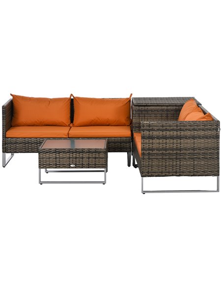 Outsunny 4 PCs Garden Rattan Wicker Outdoor Furniture Patio Corner Sofa Love Seat and Table Set with Cushions Side Desk Storage  - pic 64380 | FastDaddyshop