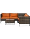 Outsunny 4 PCs Garden Rattan Wicker Outdoor Furniture Patio Corner Sofa Love Seat and Table Set with Cushions Side Desk Storage 