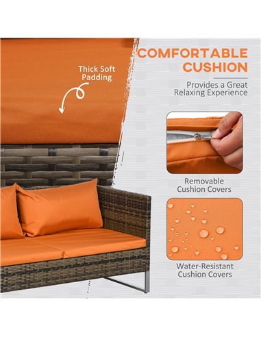 Outsunny 4 PCs Garden Rattan Wicker Outdoor Furniture Patio Corner Sofa Love Seat and Table Set with Cushions Side Desk Storage 