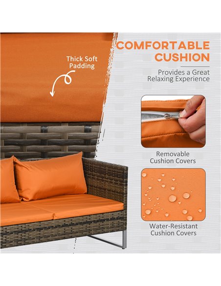 Outsunny 4 PCs Garden Rattan Wicker Outdoor Furniture Patio Corner Sofa Love Seat and Table Set with Cushions Side Desk Storage  - pic 64385 | FastDaddyshop