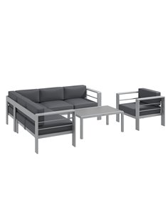 Outsunny Five-Piece Aluminium Garden Sofa Set, with Glass-Top Table - Grey 84G-462V00CG