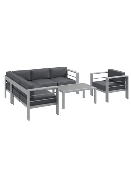 Outsunny Five-Piece Aluminium Garden Sofa Set, with Glass-Top Table - Grey 84G-462V00CG - pic 64389 | FastDaddyshop